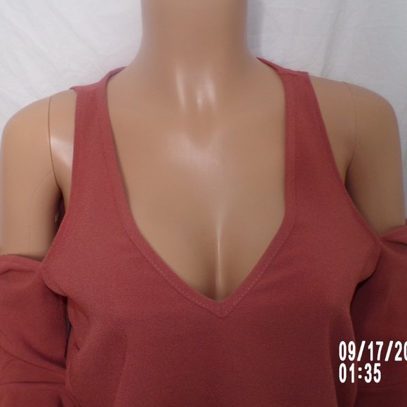 Salmon Color Deep -V Blouse (L) - Picture 9 of 12